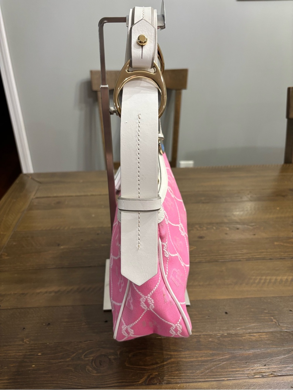 Dooney & Bourke Pink Jacquard Shoulder Bag with Cream Trim - Picture 2 of 14